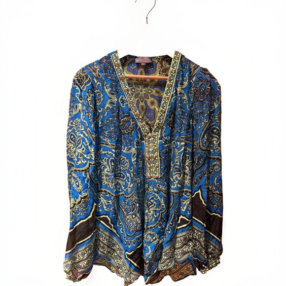 Hale Bob Cabana Cover Up Tunic Beaded Size Small Semi Sheer - Picture 2 of 10